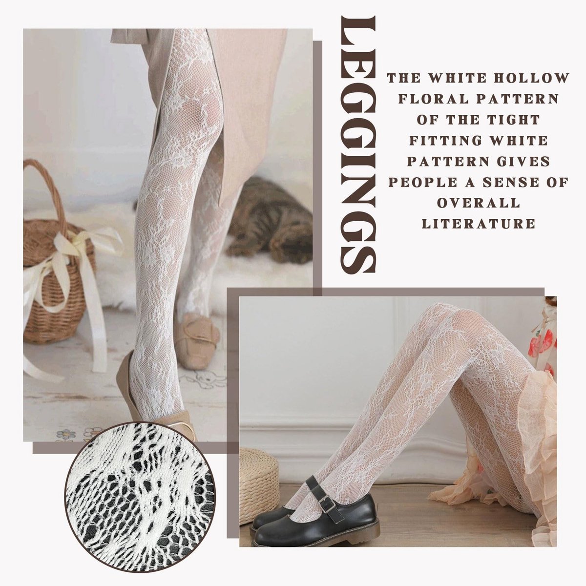 aladdien - Witte Kanten Panty’s - Elegante Sheer Tights - Bloemenpatroon - Dames - Perfect voor Feestjes - Comfortabele Pasvorm - Damesmode