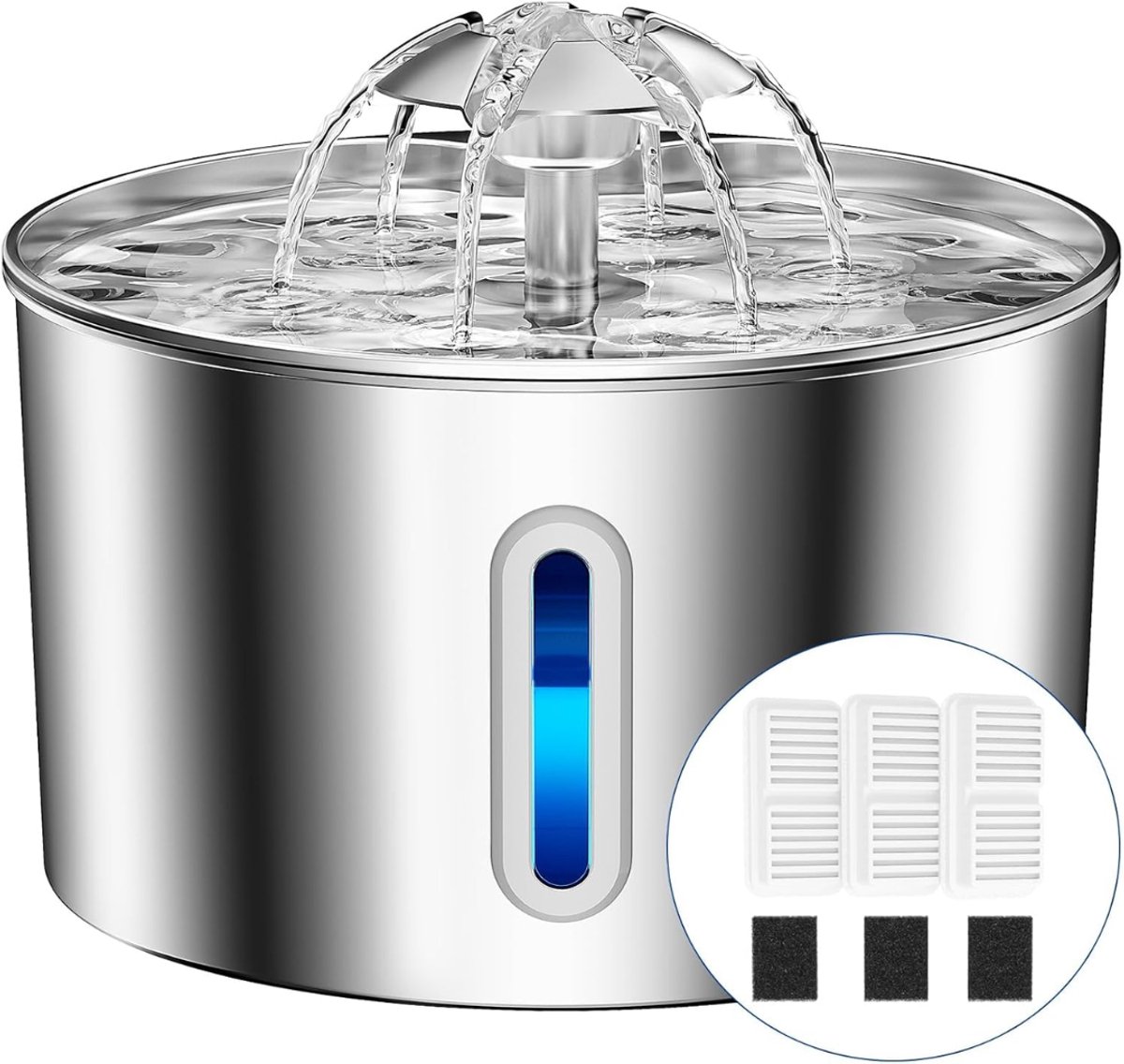 KAD® Drinkfontein Kat - Luxe Drinkfontein Kat Draadloos - Keramiek - Batterij & USB - Ultra Stil - Zilver - 11cm x 19cm x 19cm