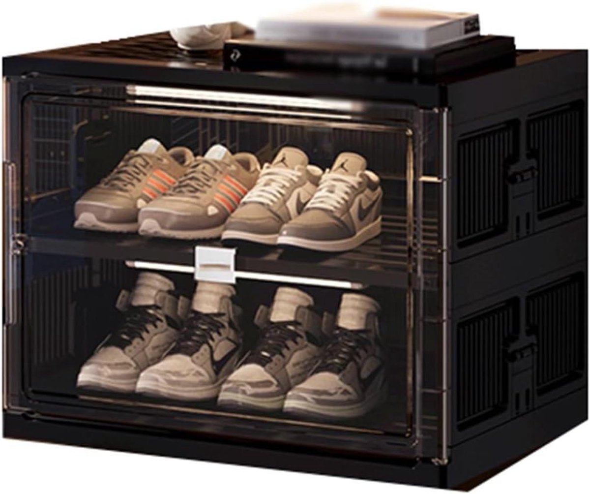 Stapelbare schoenendoos - Opbergdozen - Schoenen opbergen - Magnetische deuren - 2 lagen - Zwart
