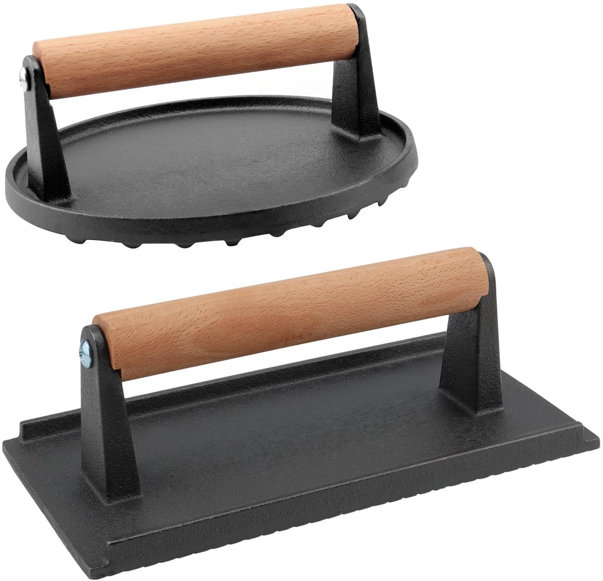 aladdien - Gietijzeren Hamburgerpers - Set van 2 - Anti-aanbak en Duurzaam - Zwart - Voor Grillen en Barbecue - Perfect voor Vleesliefhebbers