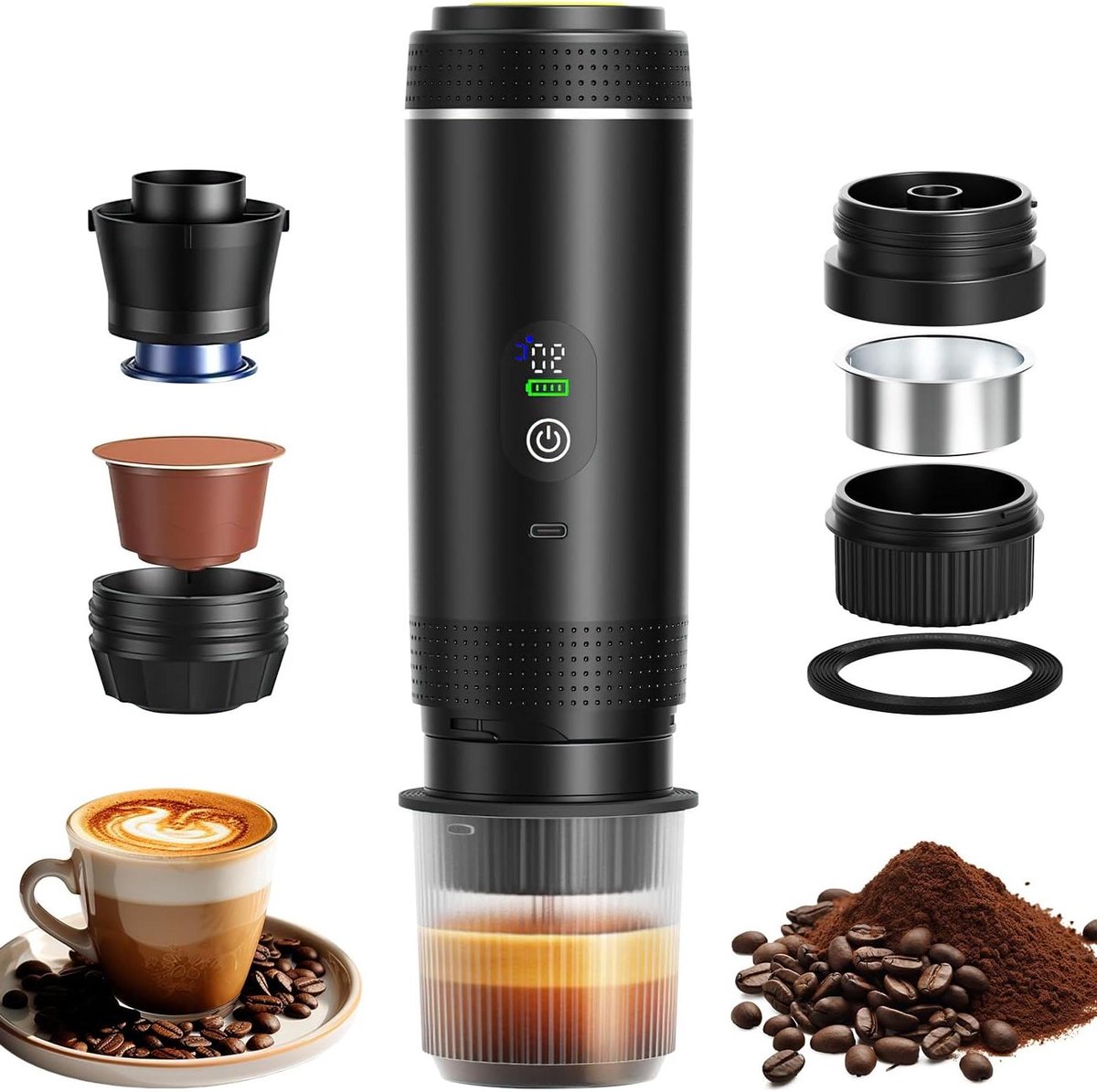 Draagbare Koffiezetter - Mini Machine - Koffie Maken - 3-in-1 Functionaliteit - 80 ml - Zwart