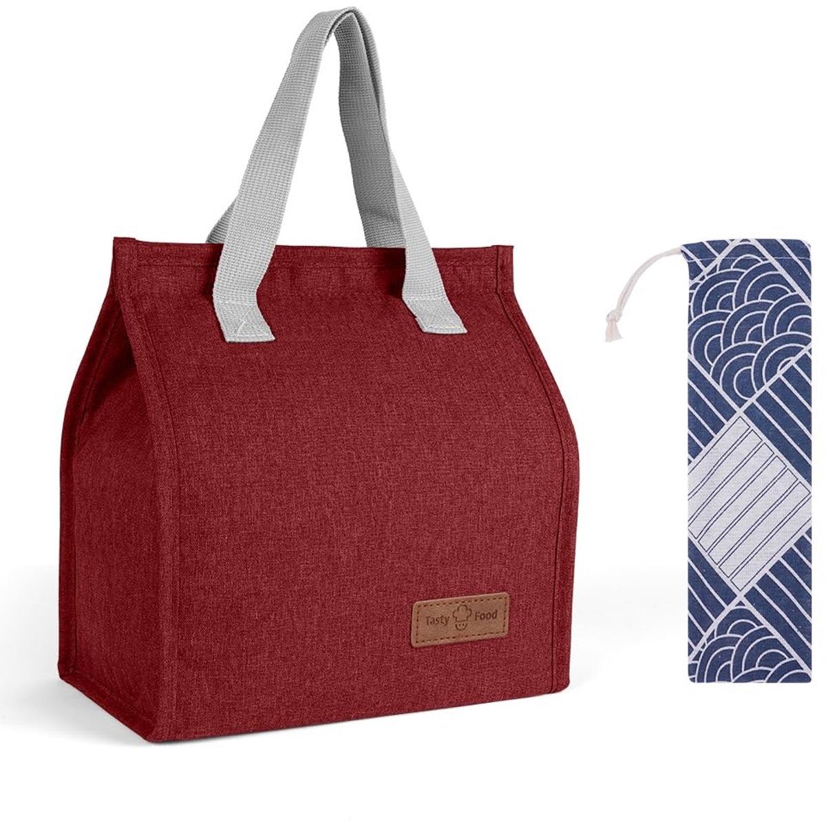 ONF3 - Lunchtassen - Draagbare lunchboxtas - Lekvrije thermische koeltas - Wijnrood - Ideaal voor werk en schoolreizen - Compact en opvouwbaar