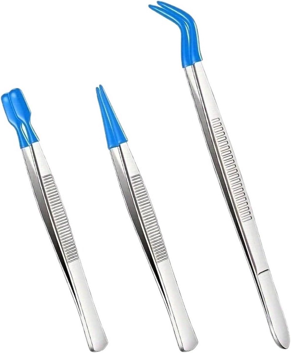 Pincet Set - Wenkbrauw pincet - Precisie ontharen - Met rubber tips - 3 stuks - Blauw