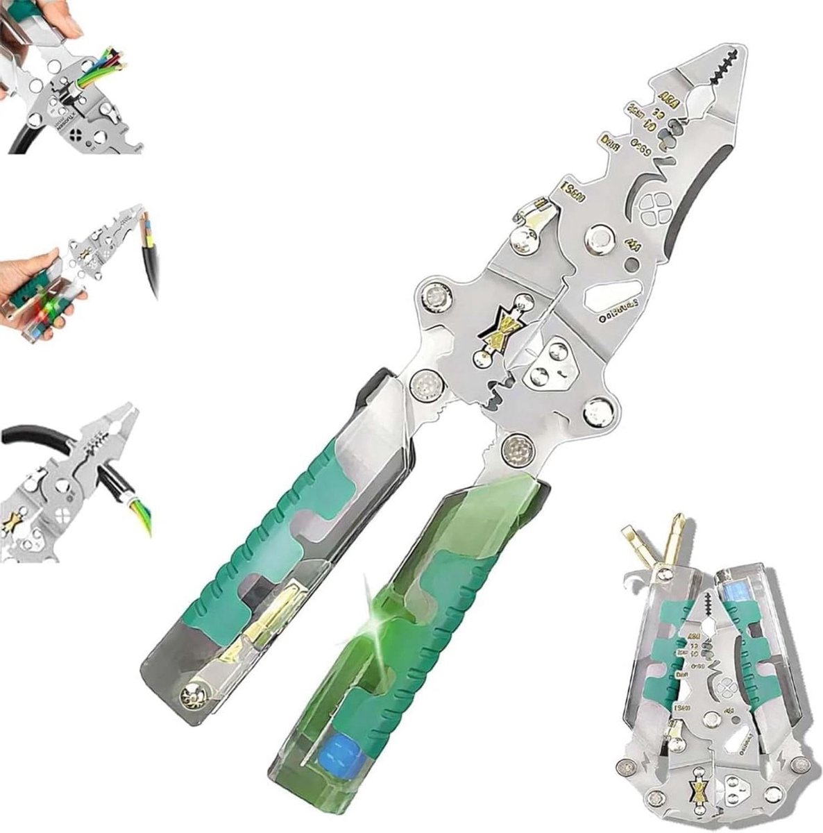 Elektrische tang - Multitool tang - Draadstrippen en knippen - Geïntegreerde spanningstester - 18-in-1 functie - Zwart