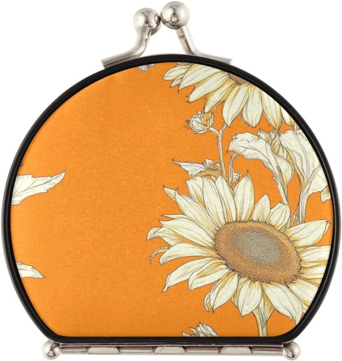 Dubbelzijdige Vergrootspiegel - Make-up Spiegel - Delicate Make-up - 2x Vergroting - 7.5 x 7 cm - Zonnebloem Oranje