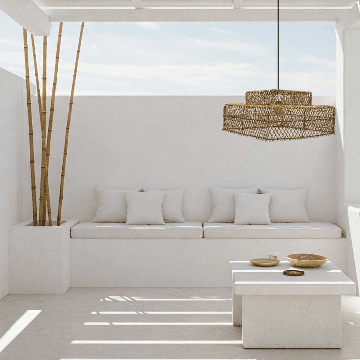 Vierkante rotan hanglamp Zenon - 4Shine