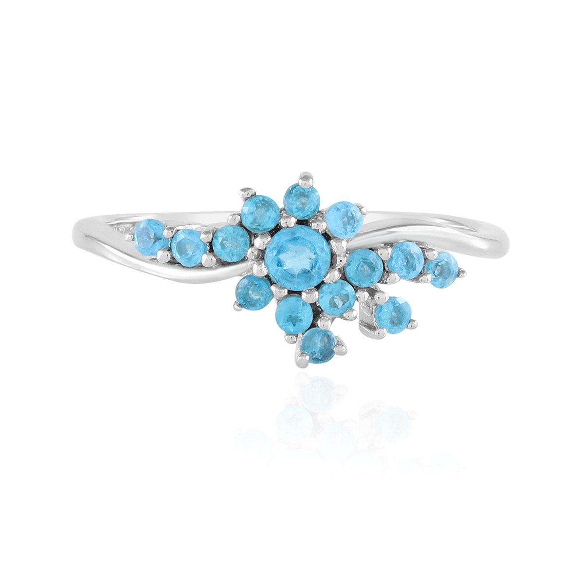 Cavill - Ring 925 Sterling Zilver Platinagelakt - Neon Blauwe Apatiet 0,101 ct & Zirkonia 0,366 ct - Ronde Edelsteen - Elegante Handgemaakte Sieraden