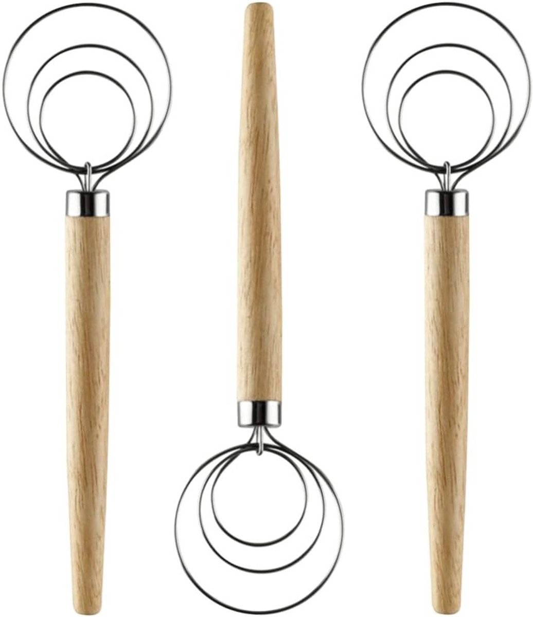 Deegklopper Set - Eierklopper Garde - Bakken en Koken - Houten Handvat - 3 Stuks - Assorti