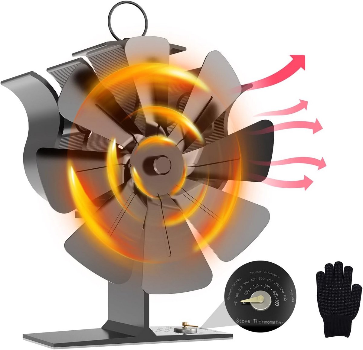 Stille Kachelventilator met 8 Bladen en Temperatuurweergave voor Houtkachel