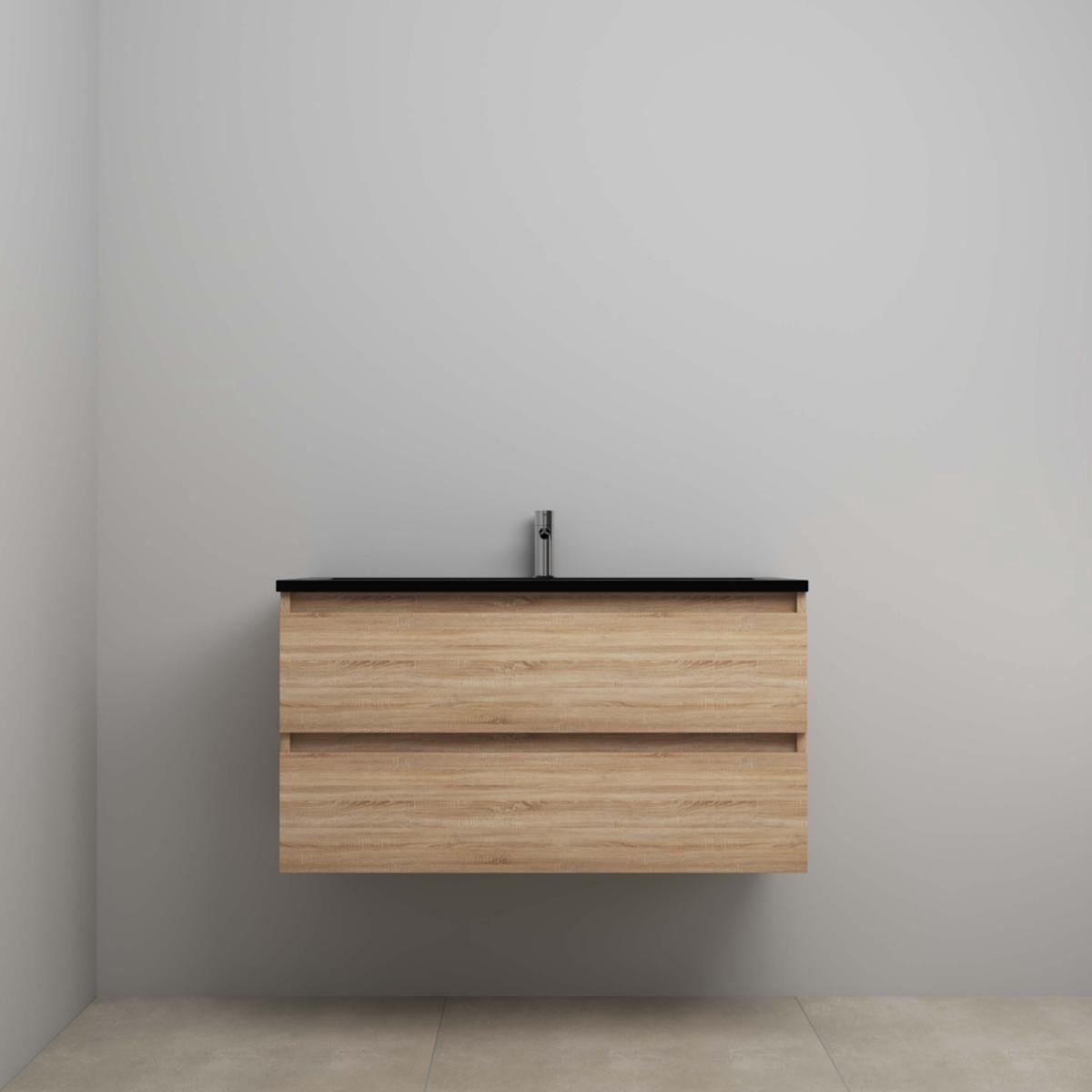 On-Line Onderkast - 100 cm - Voorgemonteerd - Ladestructuur - Acryl Wastafel - 1 Kraangat - Eiken