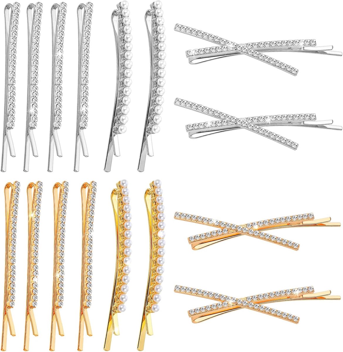Gouden Haarspelden Set - Strass Clips - Kapsel Versieren - 5 Elegante Designs - 16 Stuks - Goud