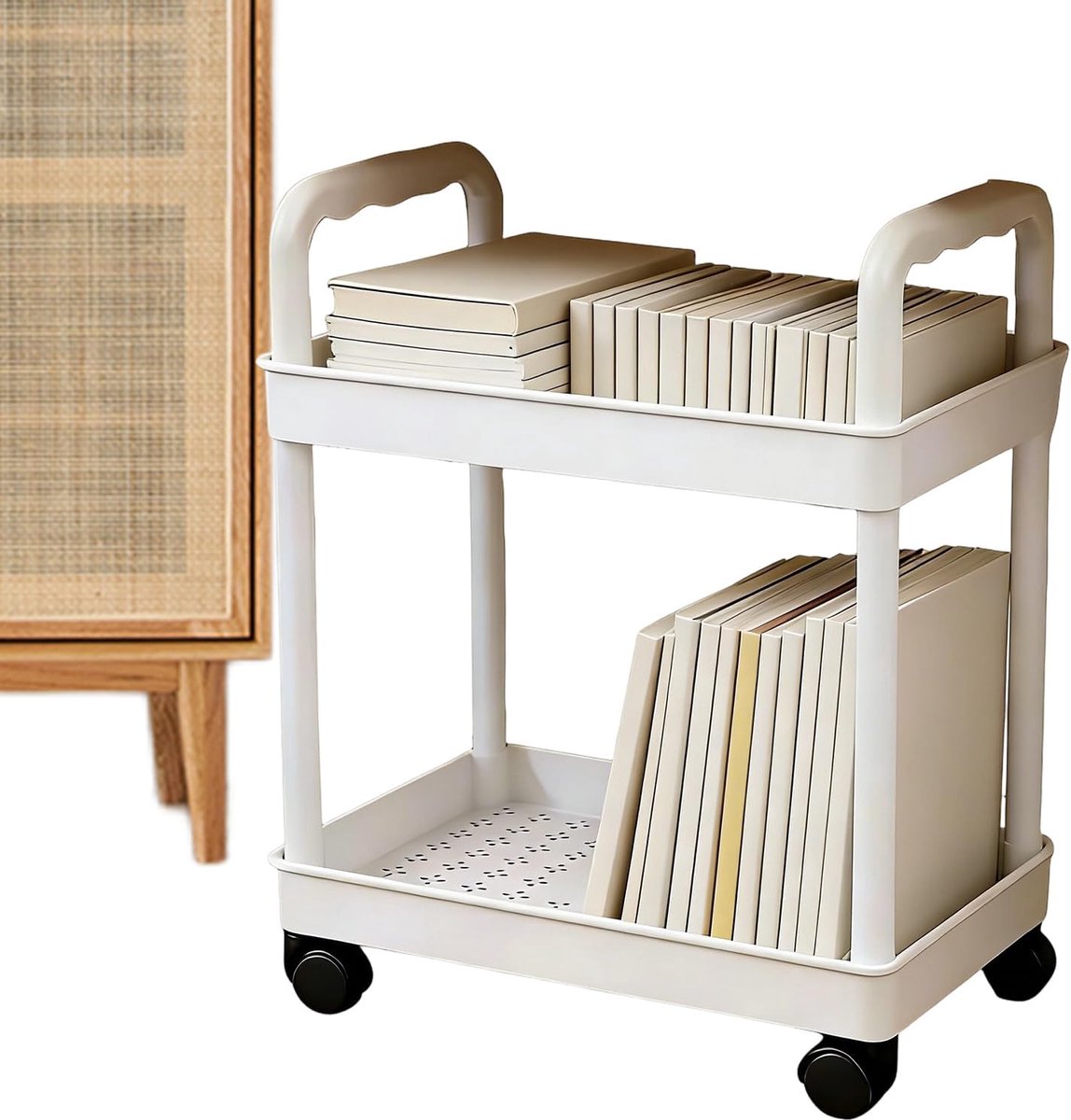 Opbergwagen - Rolcontainer Keuken - Ruimte Optimalisatie - Met Stille Wielen - 24 cm Breed - Wit