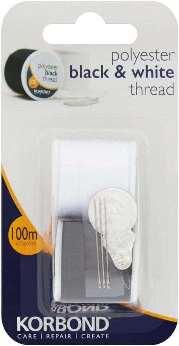 Korbond Black and White thread, Polyester, 100m