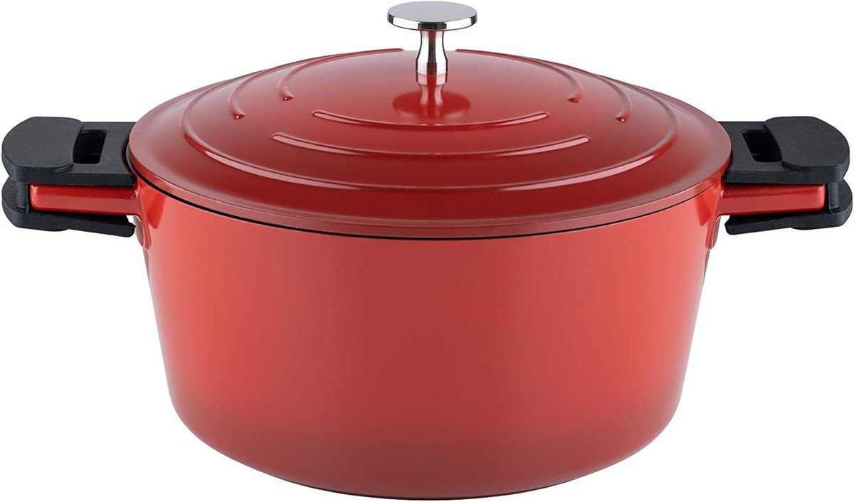 Gietijzeren Stoofpan 24 cm Rood met Deksel Geschikt voor Inductie