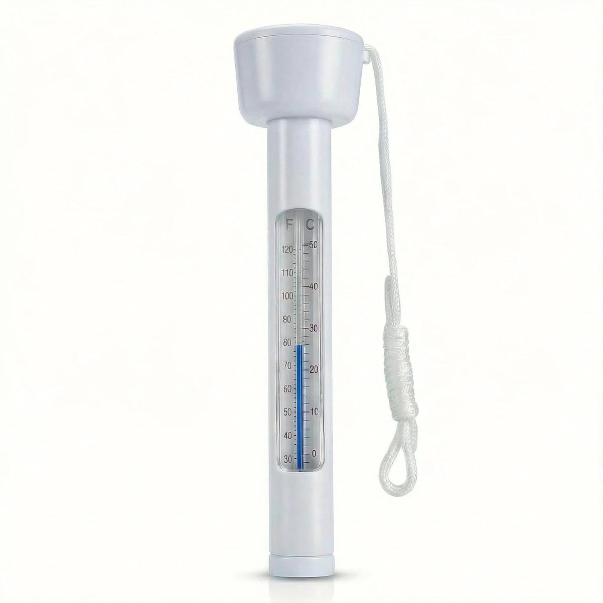 Drijvende zwembadthermometer met snoer, groot formaat, gemakkelijk af te lezen, onbreekbaar zwembadaccessoire, geschikt voor binnen- en buitenzwembaden en spabaden - wit.