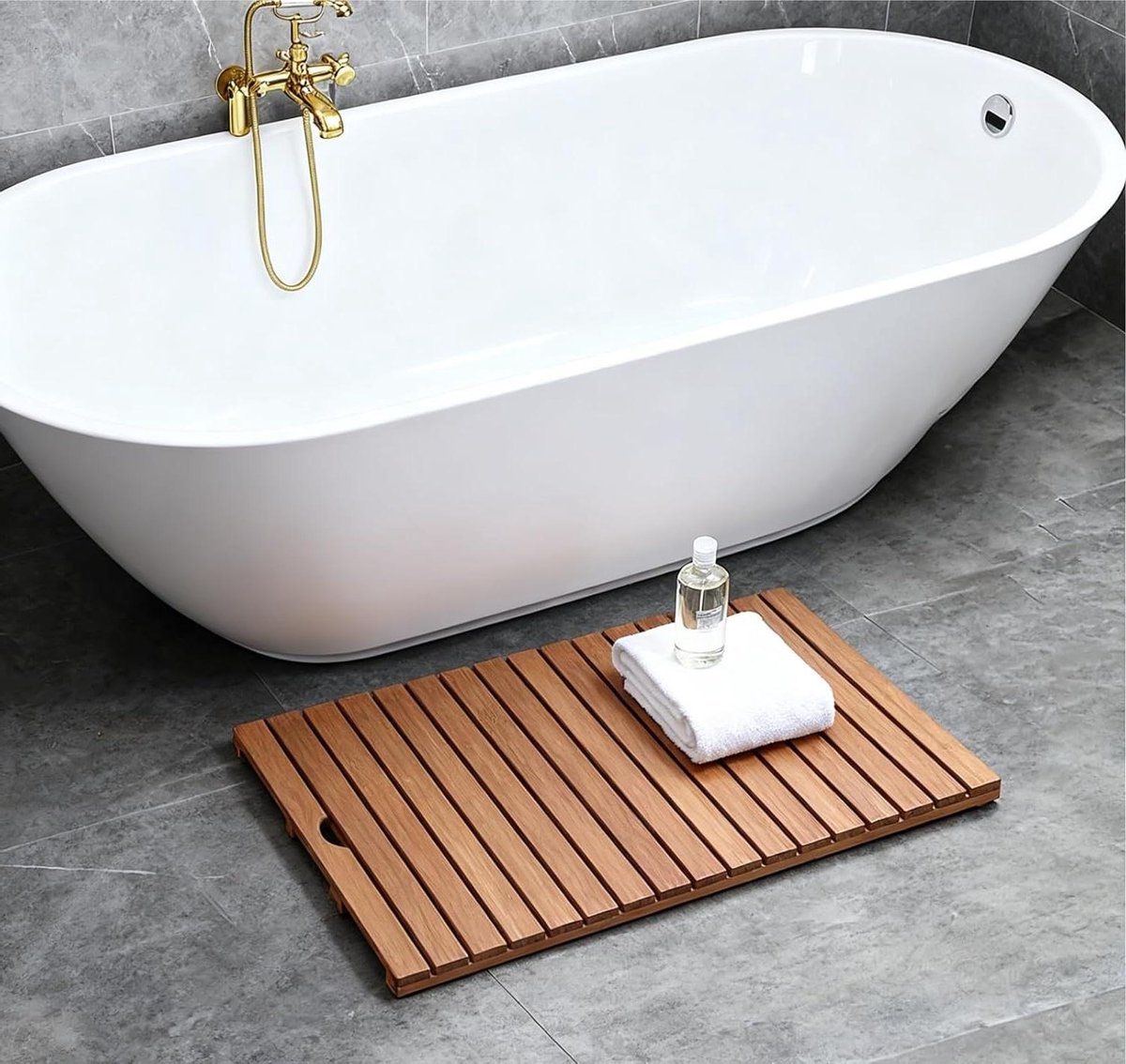 Houten Badmat - Doucheplatform Hout - Veilig Douchen - Antislip Rubberen Voetjes - 81x86 cm - Natuurlijk Hout