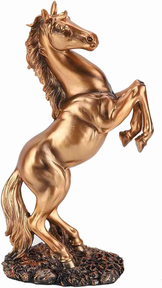 Elegante Paardenstandbeeld Dierensculptuur voor Thuis en Kantoor, Decoratief Ornament 31,5 x 18 cm, Koperkleurig Paard