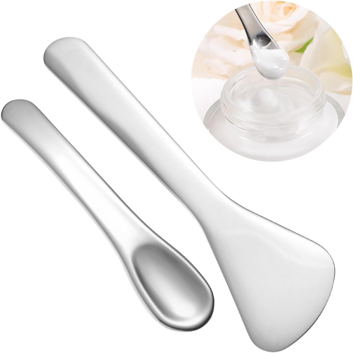 Allecto Plus - Cosmeticaspatel van roestvrij staal voor gezichtsmasker en huidverzorging - 2 stuks
