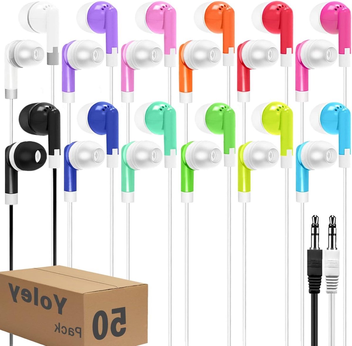 Koptelefoon Set - Oordopjes Bulk - Online Leren - Individueel Verpakt - 50 Stuks - Mix Kleuren