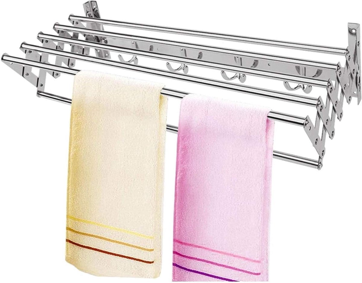 Wasdroger Wandmontage Droogrek Inklapbaar Kleding Drogen Roestvrij Staal 80 cm Lengte Zilver