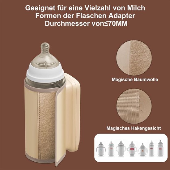 Draagbare flessenwarmer voor baby's met een ingebouwde 8000mAh-batterij, die moedermelk 4-8 uur warm kan houden, draadloze verwarming en een led-display. — afbeelding 5
