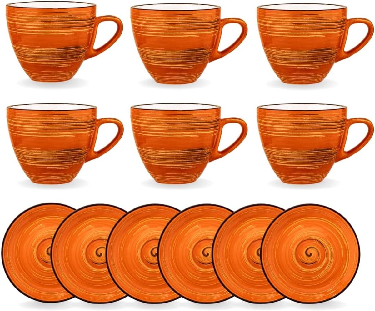 Wilmax Kop & Schotel Oranje Porselein 6-delig WL-669336