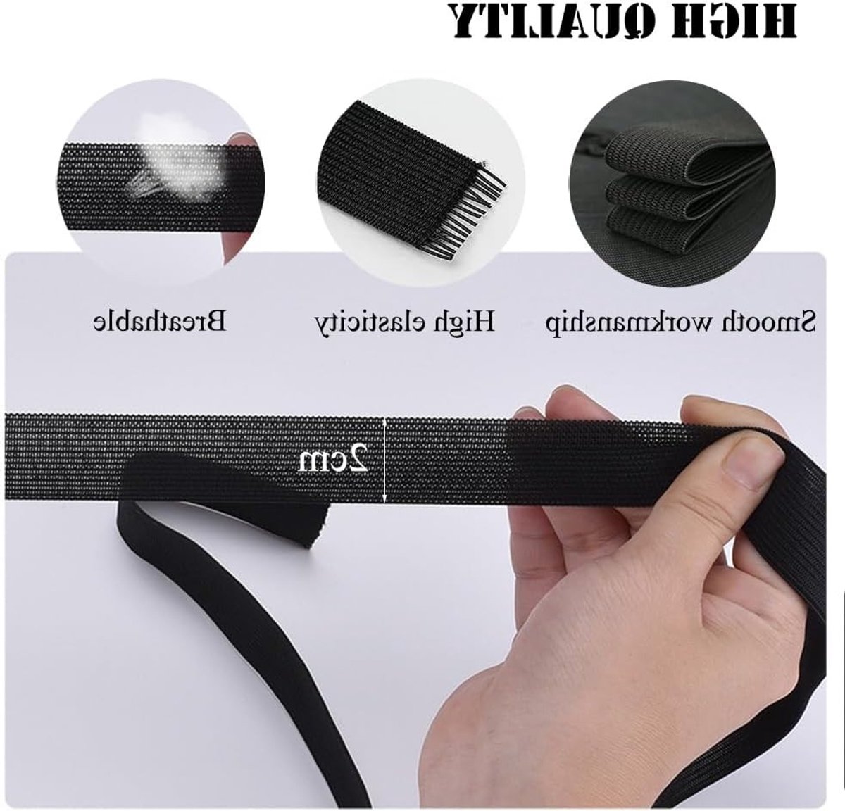 Set van 2 elastische banden in wit en zwart voor naaien, ideaal voor DIY-projecten, kleding en verstelwerk.