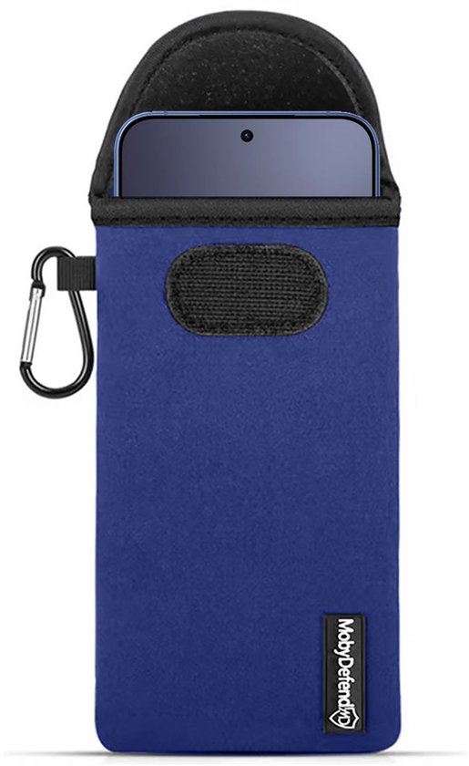 Housse MobyDefend - Convient pour Xiaomi 17T Pro - Pochette en néoprène avec mousqueton - Insertion - Passant de ceinture - Bleu