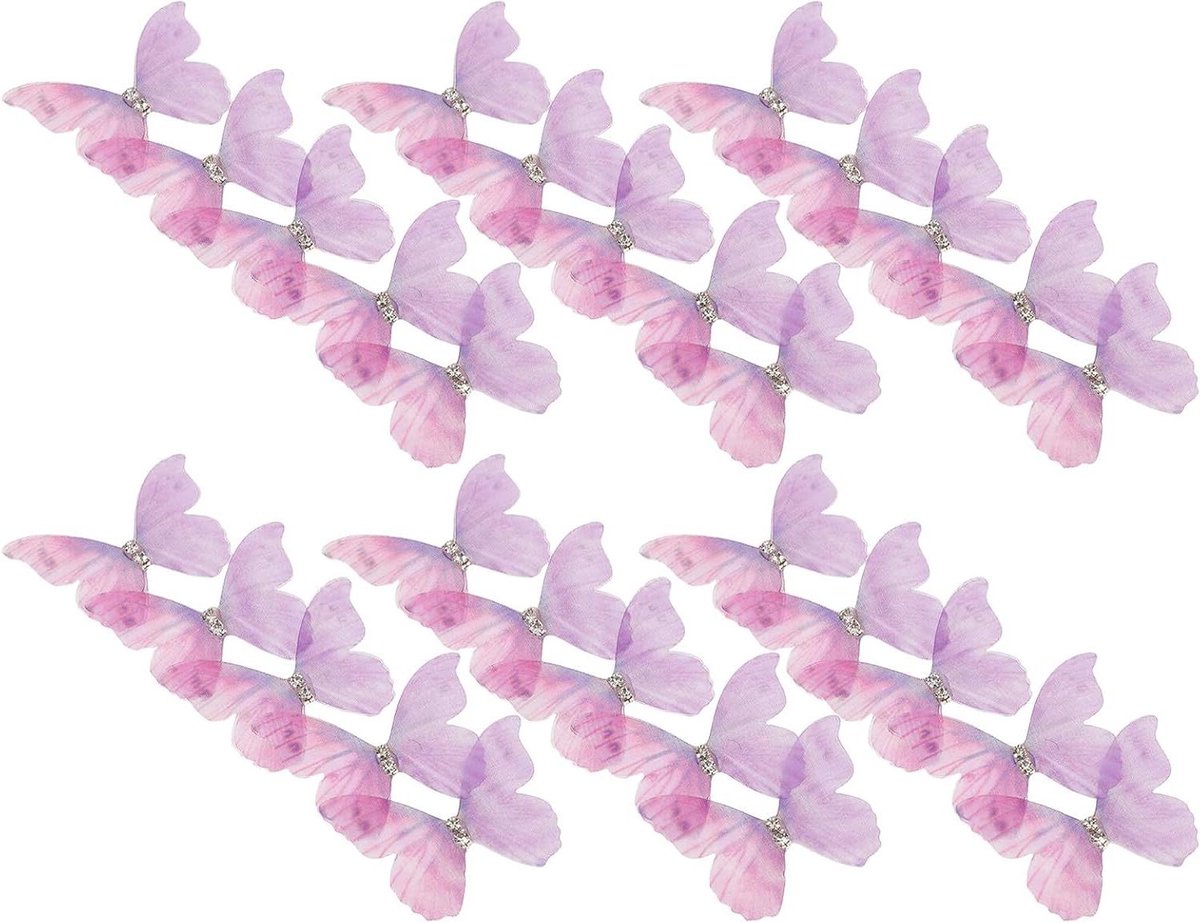 Vlinder Haarclips - Mini Speldjes - Feestelijke Styling - Dubbele Tule Laag - 100 Stuks - Paars
