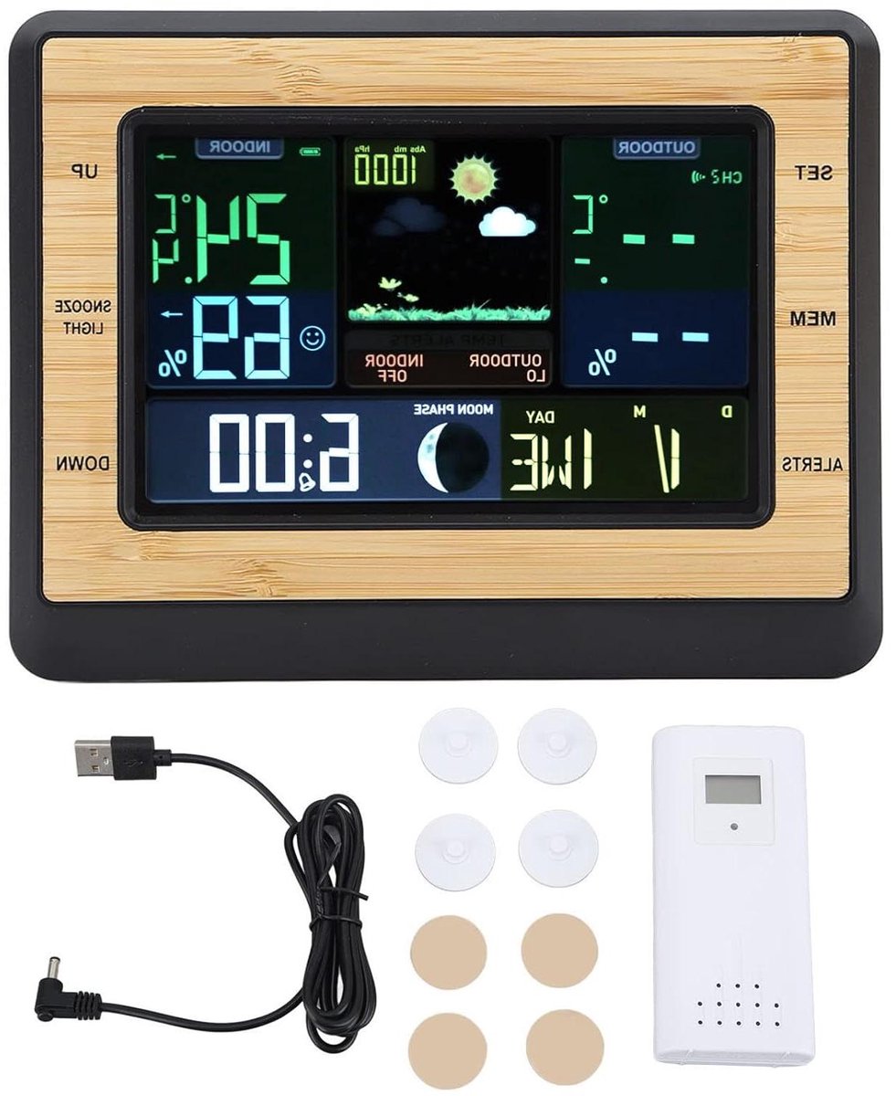 Weerstation Klok - Binnen Buiten - Weersvoorspelling - Kleurendisplay Alarm - 200 voet draadloos - Wit