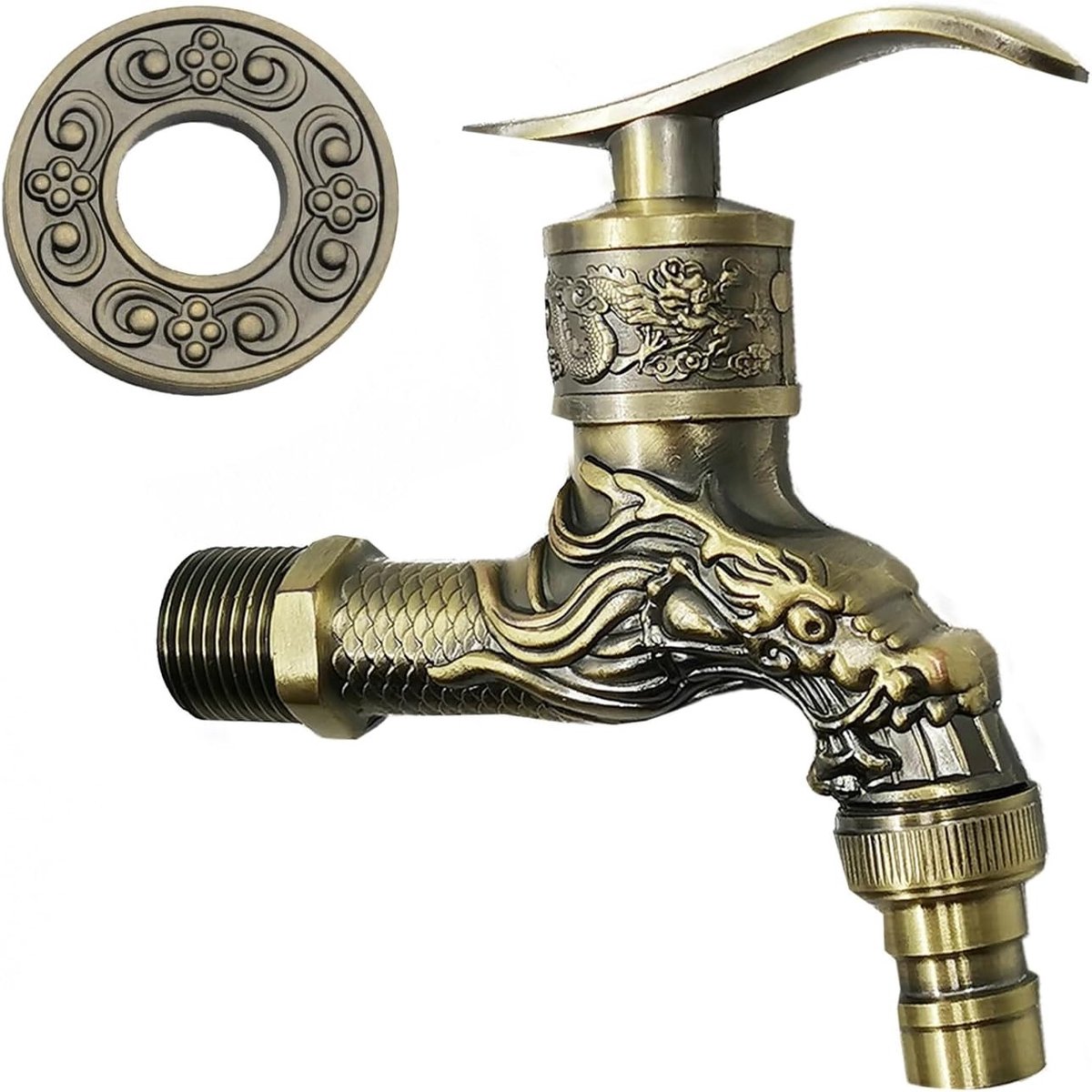 Vintage Waterkraan met Draakmotief, Messing Tuinkraan en Wandmontage voor Badkamer en Tuin, Ideaal voor Buitengebruik en Waterbesparing