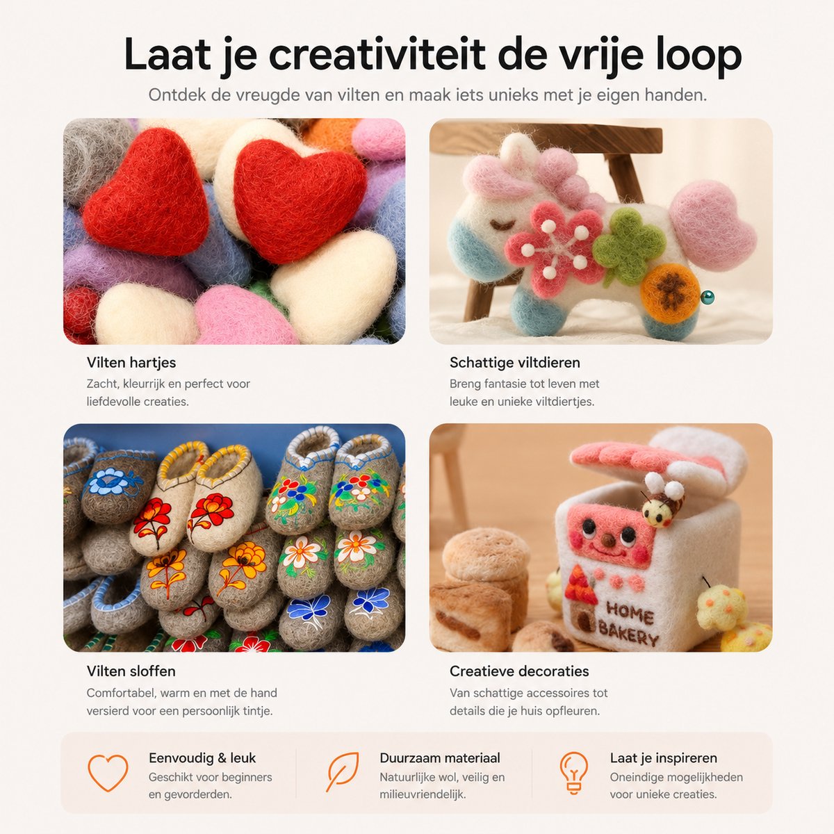 BOTC Naaldvilten - Starterset - Incl. Tools en doos - Needle felting - Pakket - Gekaarde wol - Viltnaalden - Oranje — afbeelding 3