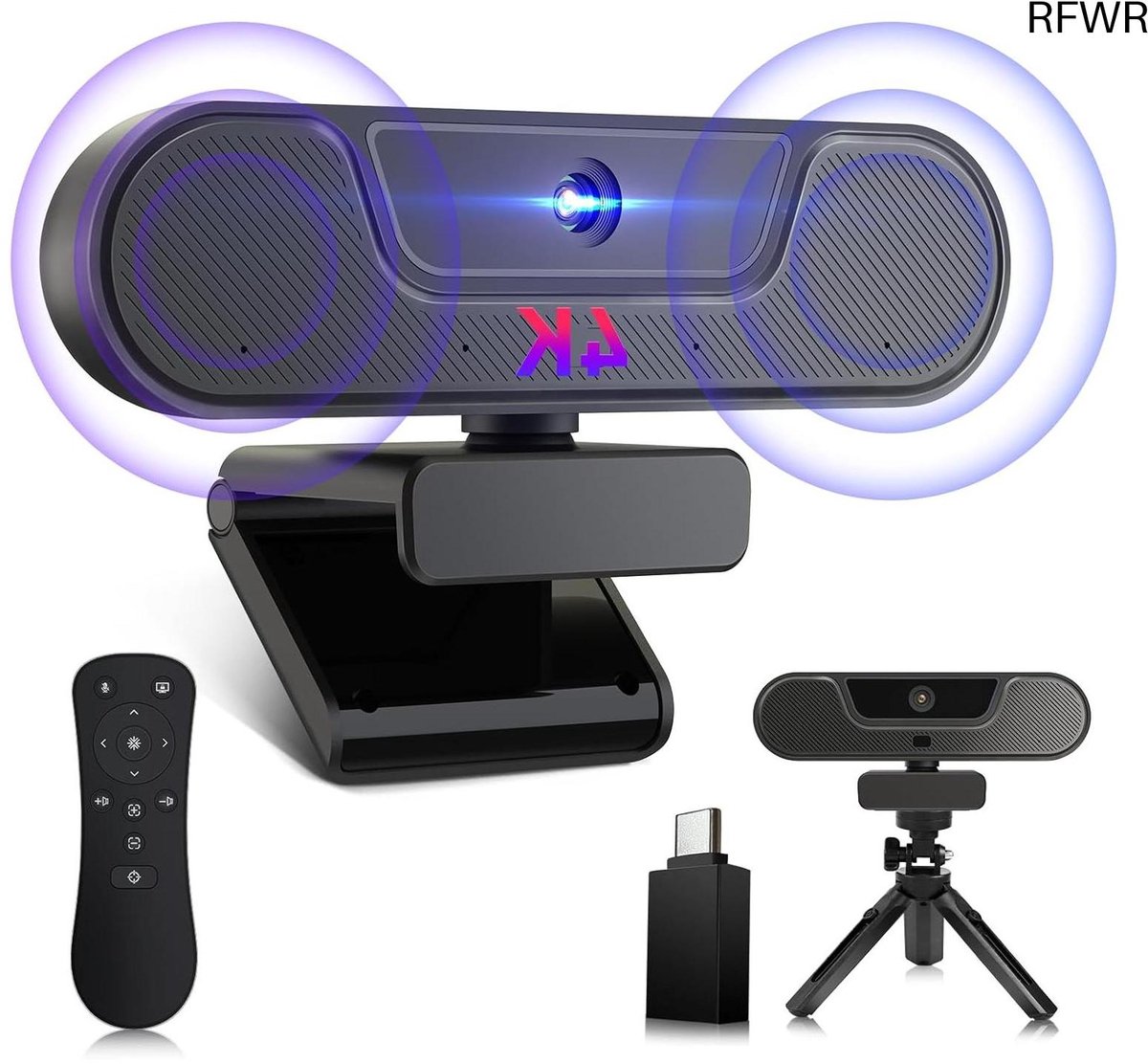 4K Webcam - Video Camera - Online Vergaderingen - Ingebouwde Speaker - 112° Groothoek - Zwart