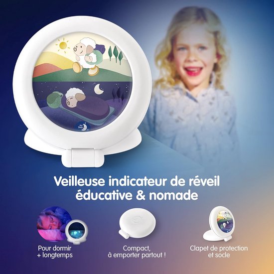 Kinder Wekker - Nachtlamp Klok - Kind Leren Slapen - Dag Nacht Indicator - Nomadisch Ontwerp - Wit — afbeelding 5