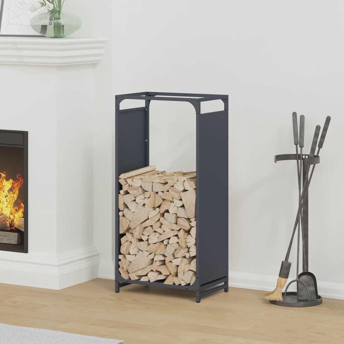 Brandhout Rek - Houtopslag Haard - Haardhout Opslaan - Koudgewalst Staal - 44x28x90 cm - Antraciet