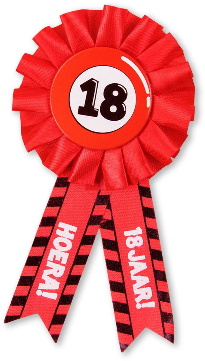 BTH - Rosette - 18 Jaar - Verjaardag Versiering - Feest - Rozet - Versiering - Verkeersbord - Button