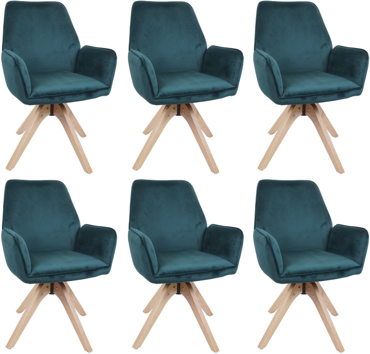 Set van 6 eetkamerstoelen MCW-G67, eettafelstoel/keukentoel met armleuningen, draaibaar, hout, fluweel 320 g/m², MVG ~ groen