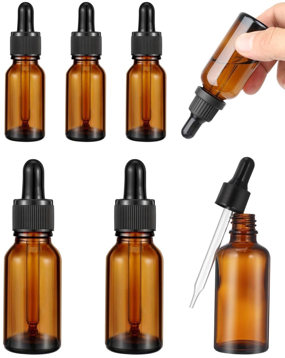 Dailygoods- Pipettenfles 6 Stuks - Druppelflesje met Pipet - Glazen Fles 5ml/10ml - UV-beschermend Donkerbruin Glas - Nauwkeurige Dosiscontrole - Chemisch Corrosiebestendig - Druppelfles