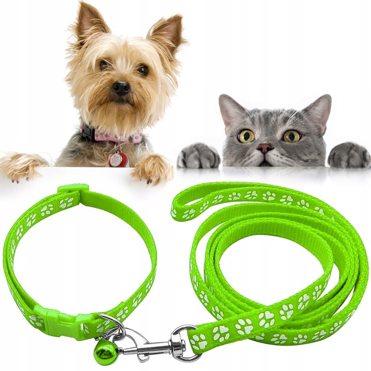 Honden- en Kattenlijn met Halsband en Belletje - Set
