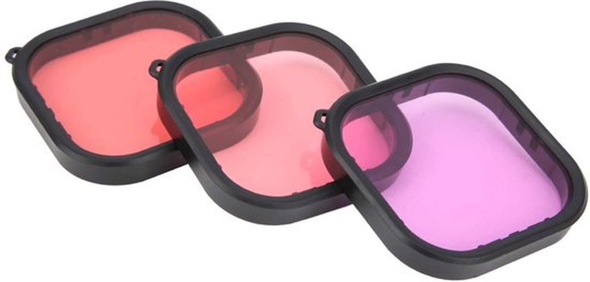 Lenzenfilterset voor action camera - 3-in-1-filterset - Onderwaterfotografie - Paars/Magenta/Rood - Kleurcorrectie - Geschikt voor GP 9 - Inclusief