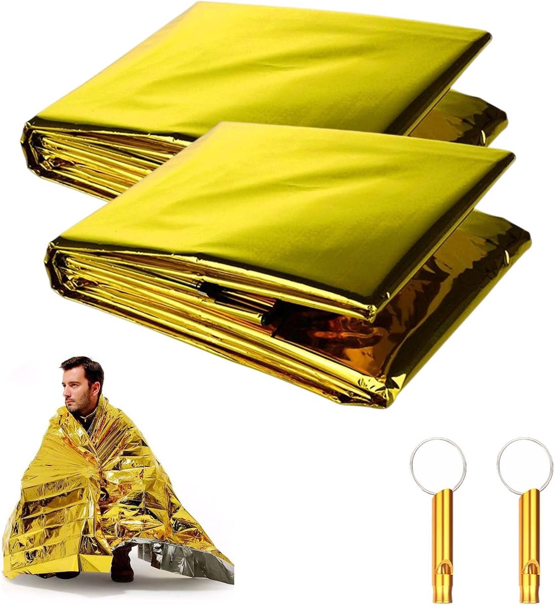 Reddingsdeken Warmtedeken - Nooddeken Folie - Outdoor Activiteiten - Waterdicht Winddicht - 2 Stuks 160x210cm - Goud Zilver