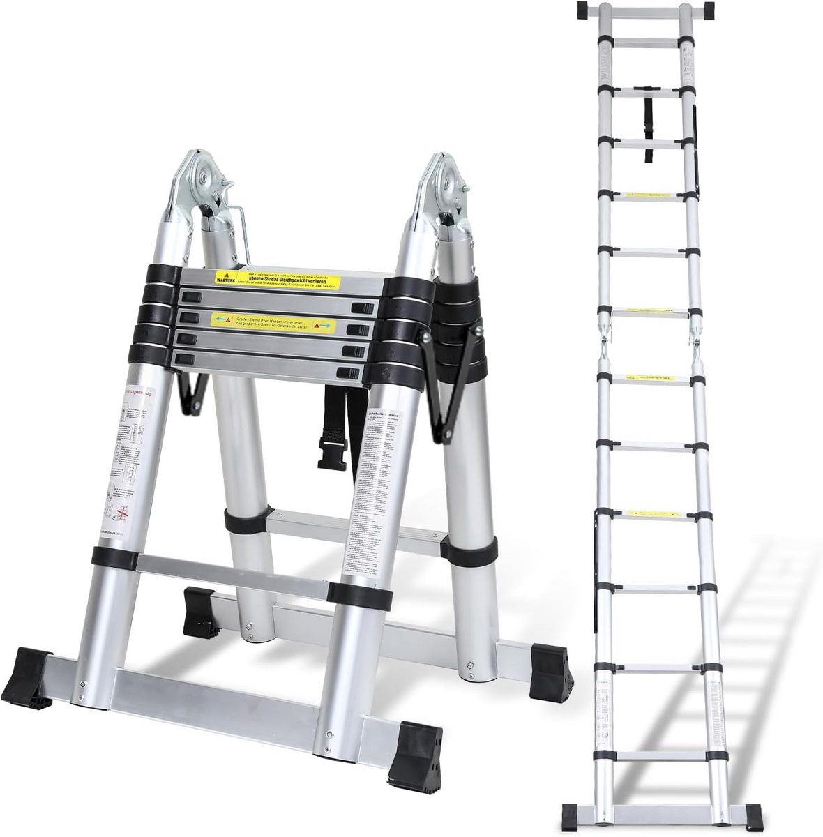 Telescopische Ladder - Opvouwbare Klimhulp - Klus Klaren - Verstelbaar In Hoogte - 3.8 Meter - Zilver