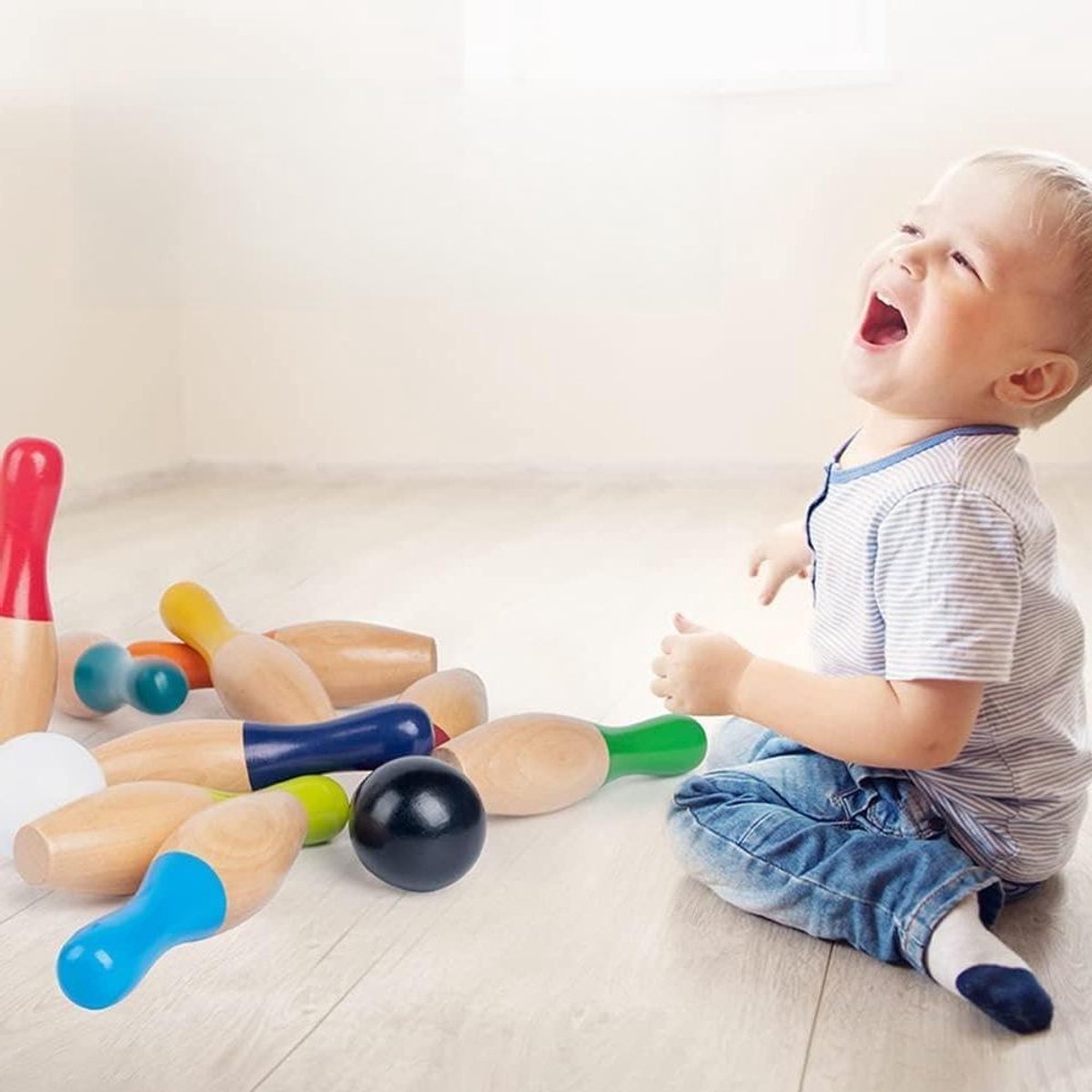 Houten Bowling Spel - Kegelspel Tuinspel - Buiten Spelen - Inclusief Netzak - 19 x 145 x 22 Cm - Houtkleur