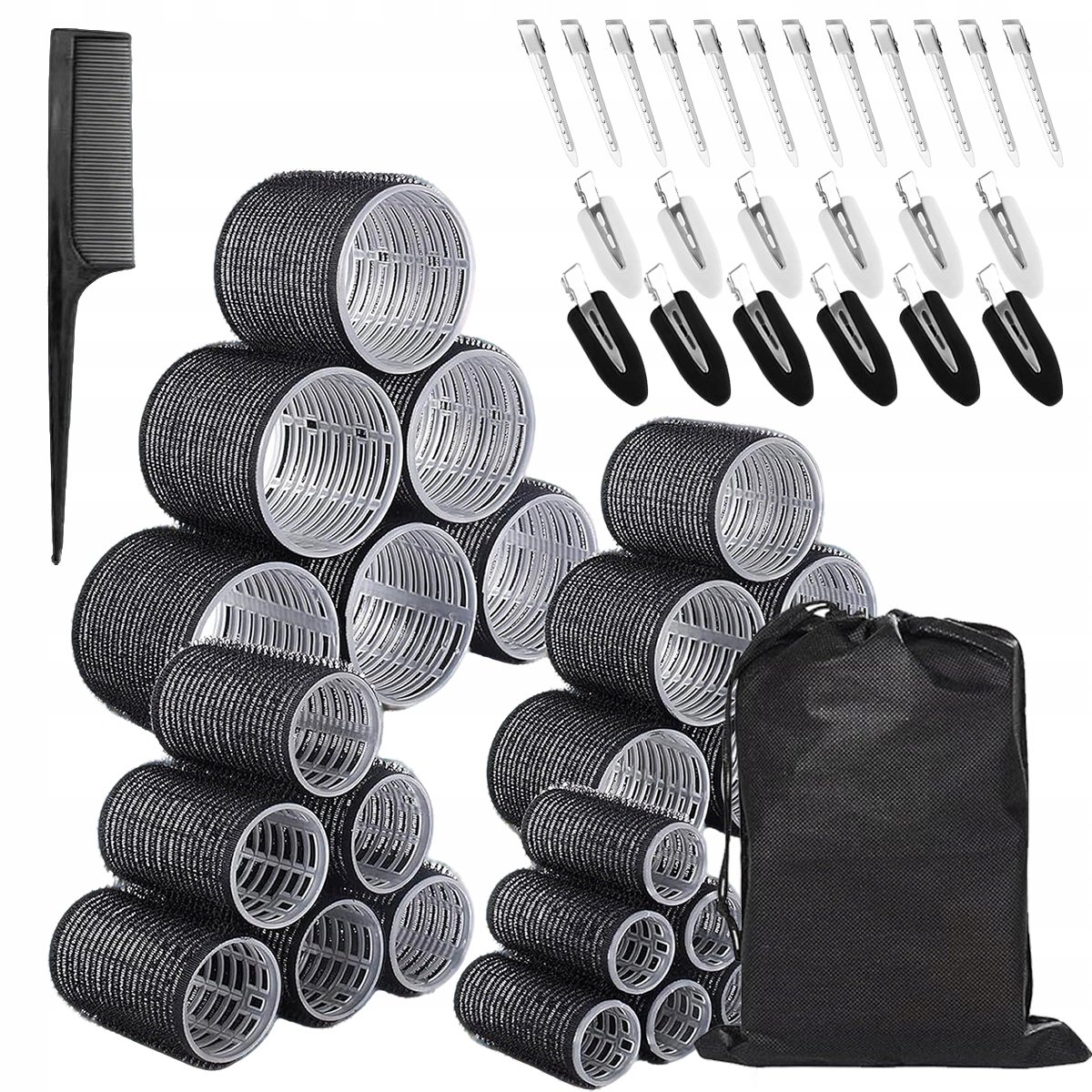 Haarrollers Klittenband Set 4 Maten & 24 Clips - 50 Delig
