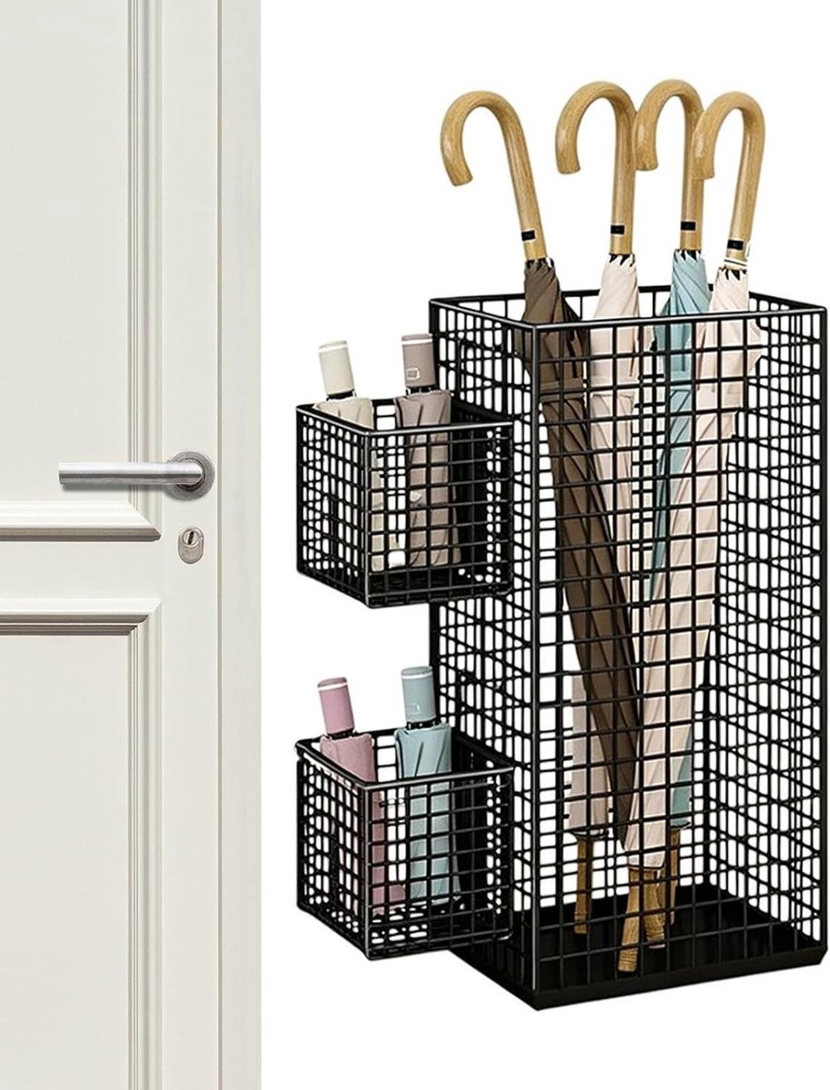Parapluhouder Entree - Opbergemmer Hal - Huis Organiseren - Roestvrij Metaal - 21x21x21 cm - Zwart