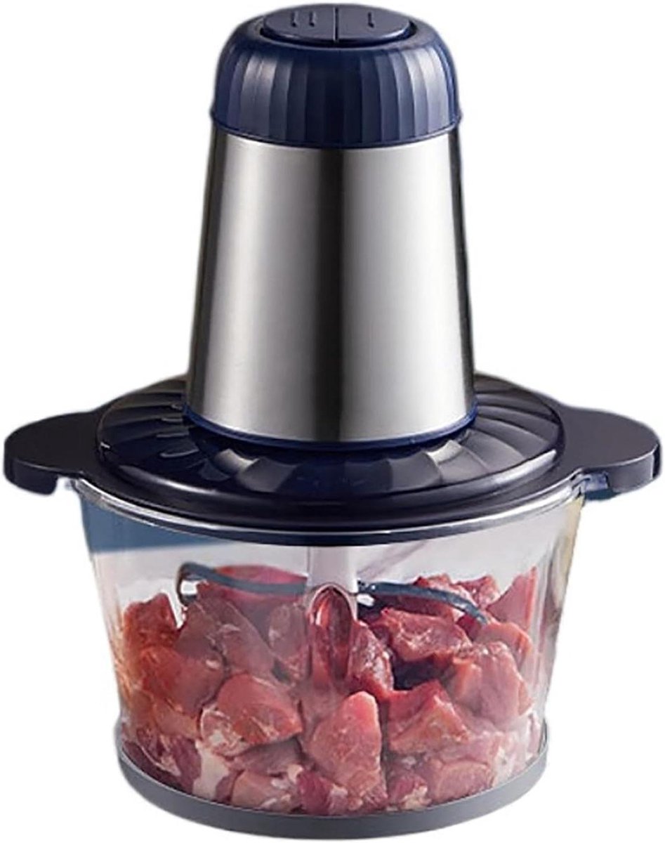 Keukenmachine - Mini hakker - Snel ingrediënten hakken - Krachtige 300W motor - 2L glazen kom - Zilver