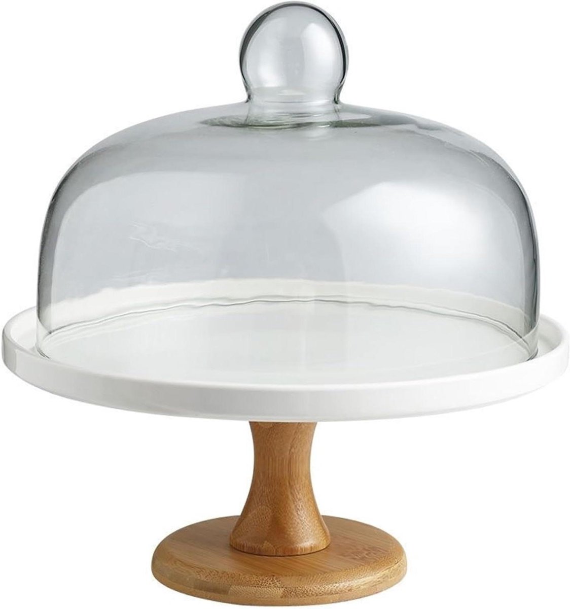 Taart Standaard - Dessert Plateau - Feestelijk Presenteren - Met Glazen Deksel - 8 Inch - Wit