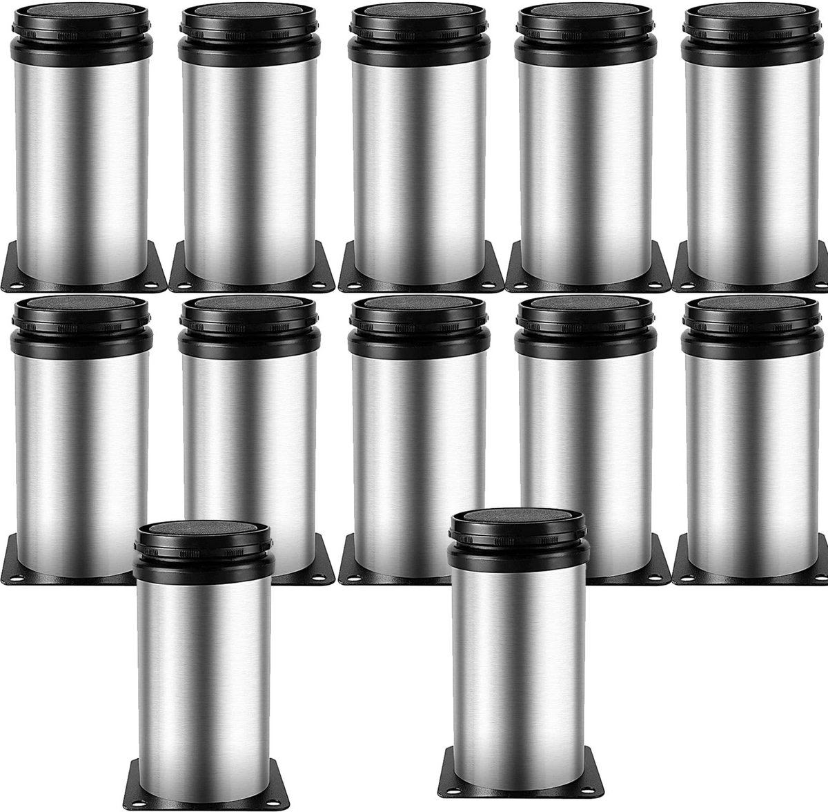 JHUBERS- Meubelpoten Verstelbaar 10 cm - Set van 12 - Ronde Roestvrijstalen Poten - Kastpoten - Bankpoten - Eenvoudige Installatie - Meubelpoot