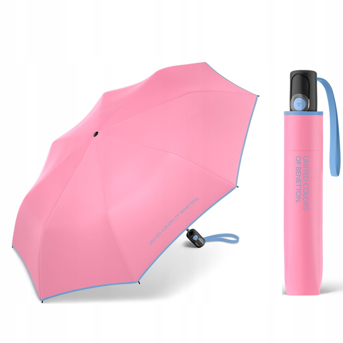 BENETTON Automatische Paraplu voor Handtas - Roze met Contrasterende Rand