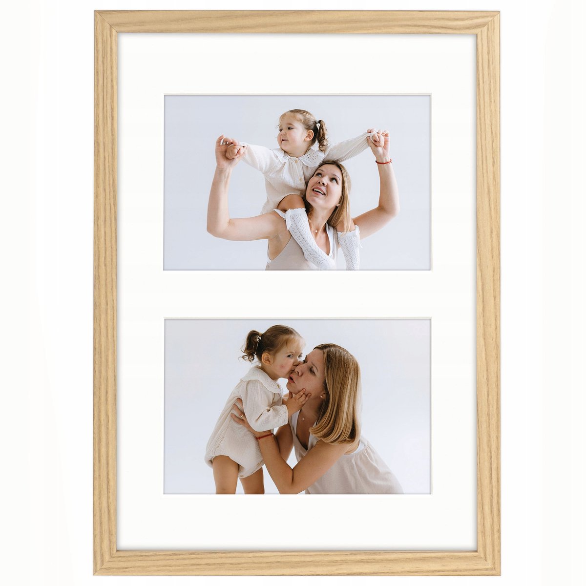 Dubbele fotolijst 10x15 cm eikenlook collage - houten wanddecoratie